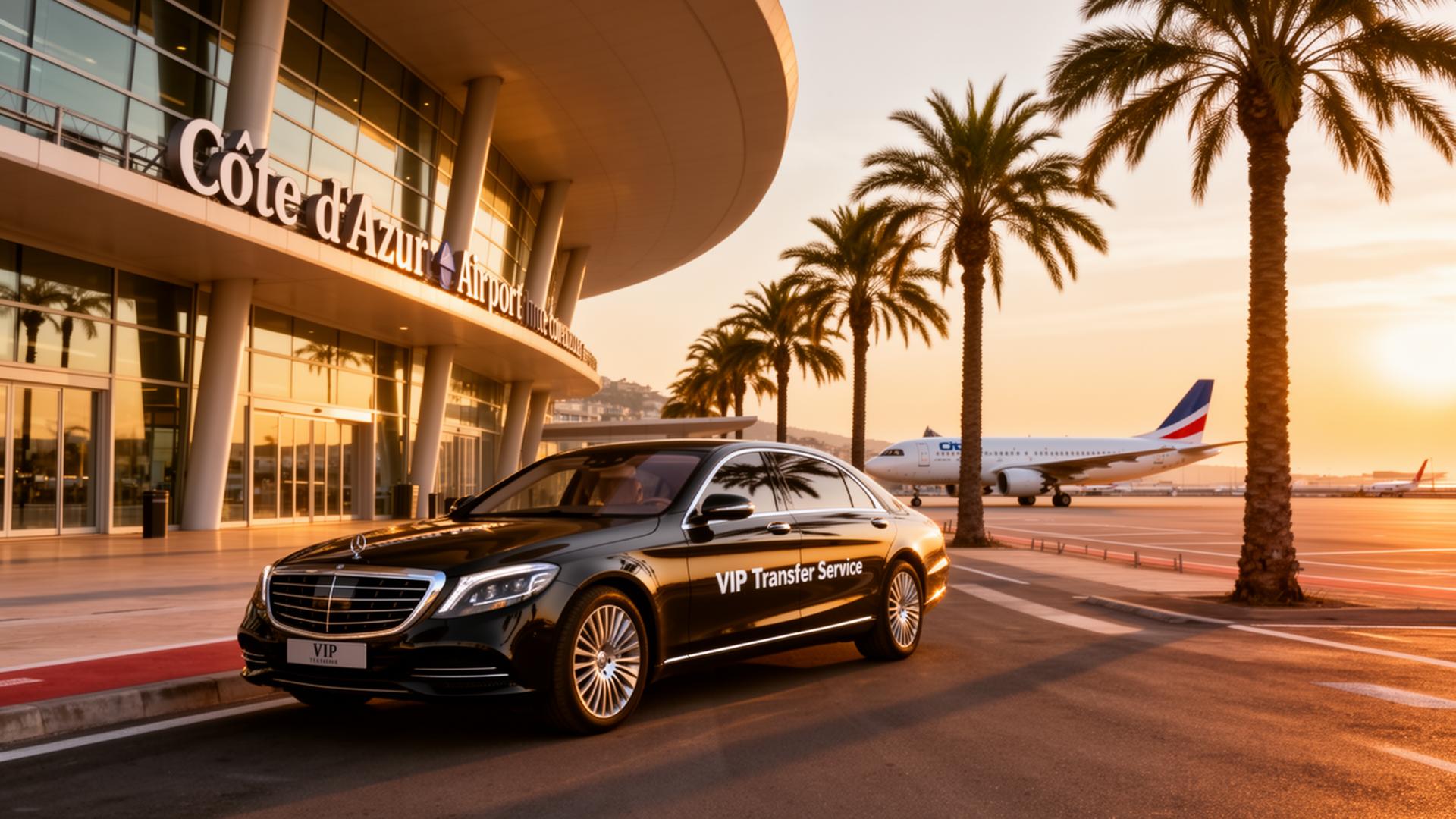 Mercedes de luxe devant le terminal de l'aéroport Nice Côte d'Azur