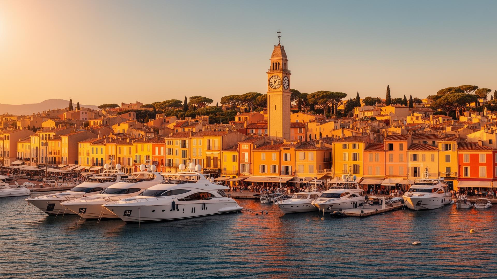 Port de Saint-Tropez avec ses yachts de luxe et maisons colorées